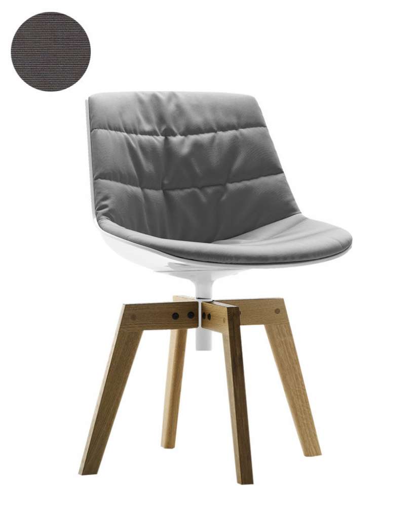 MDF Italia - Flow Drehstuhl gepolstert - Manila 153 dunkelgrau - Schale weiß - Gestell Eiche natur - indoor