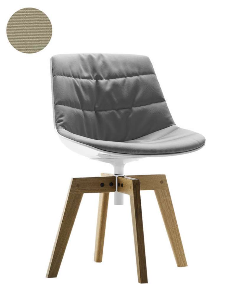 MDF Italia - Flow Drehstuhl gepolstert - Manila 223 beige - Schale weiß - Gestell Eiche natur - indoor