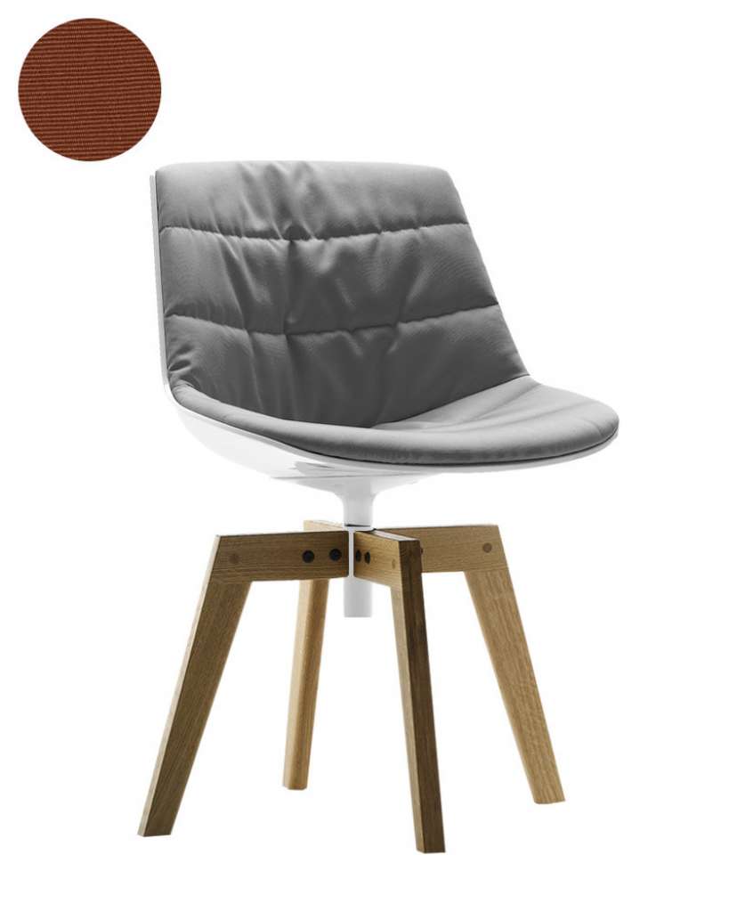 MDF Italia - Flow Drehstuhl gepolstert - Manila 464 cognac - Schale weiß - Gestell Eiche natur - indoor