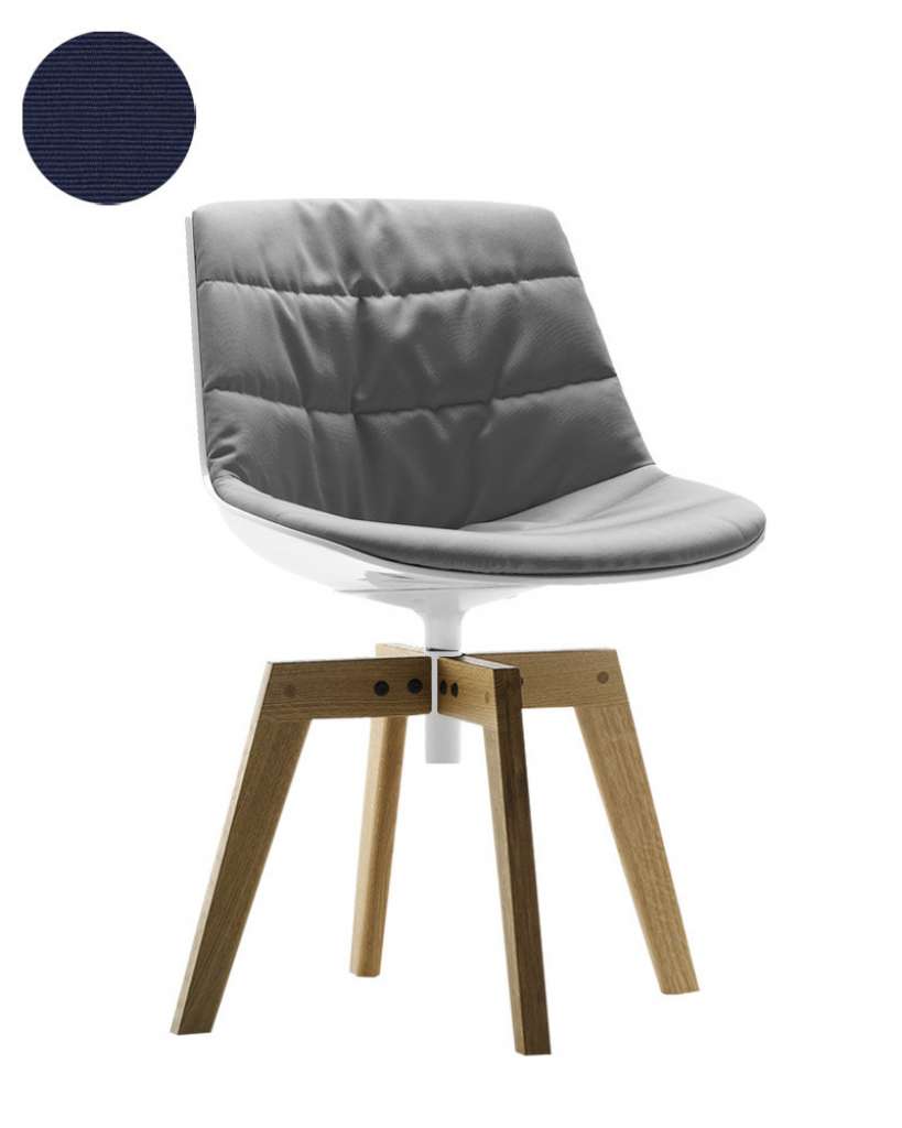 MDF Italia - Flow Drehstuhl gepolstert - Manila 713 dunkelblau - Schale weiß - Gestell Eiche natur - indoor