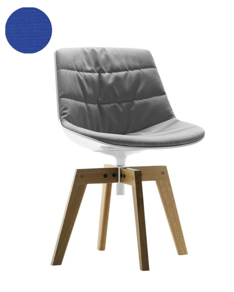 MDF Italia - Flow Drehstuhl gepolstert - Manila 754 königsblau - Schale weiß - Gestell Eiche natur - indoor