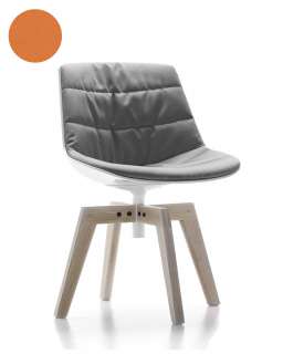 MDF Italia - Flow Drehstuhl gepolstert - Manila 564 orange - Schale weiß - Gestell Bleicheiche - indoor