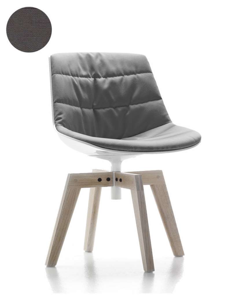 MDF Italia - Flow Drehstuhl gepolstert - Manila 153 dunkelgrau - Schale weiß - Gestell Bleicheiche - indoor