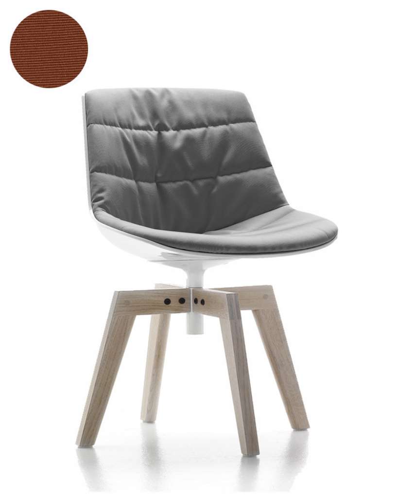 MDF Italia - Flow Drehstuhl gepolstert - Manila 464 cognac - Schale weiß - Gestell Bleicheiche - indoor