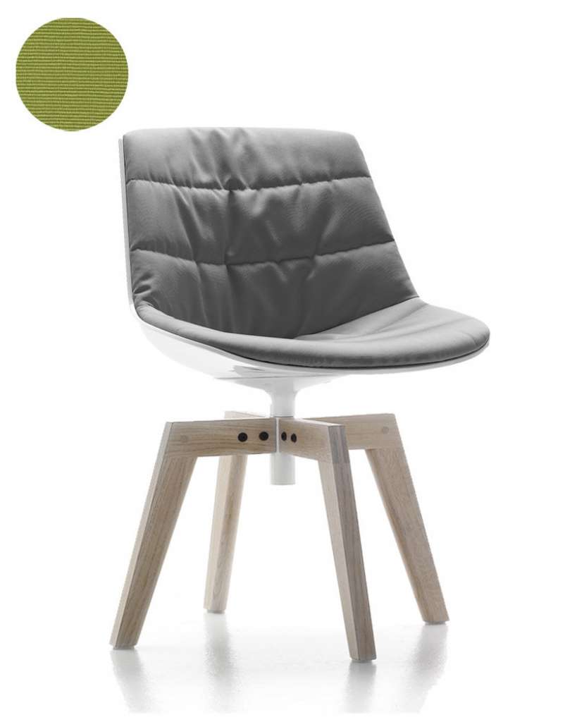 MDF Italia - Flow Drehstuhl gepolstert - Manila 932 grasgrün - Schale weiß - Gestell Bleicheiche - indoor