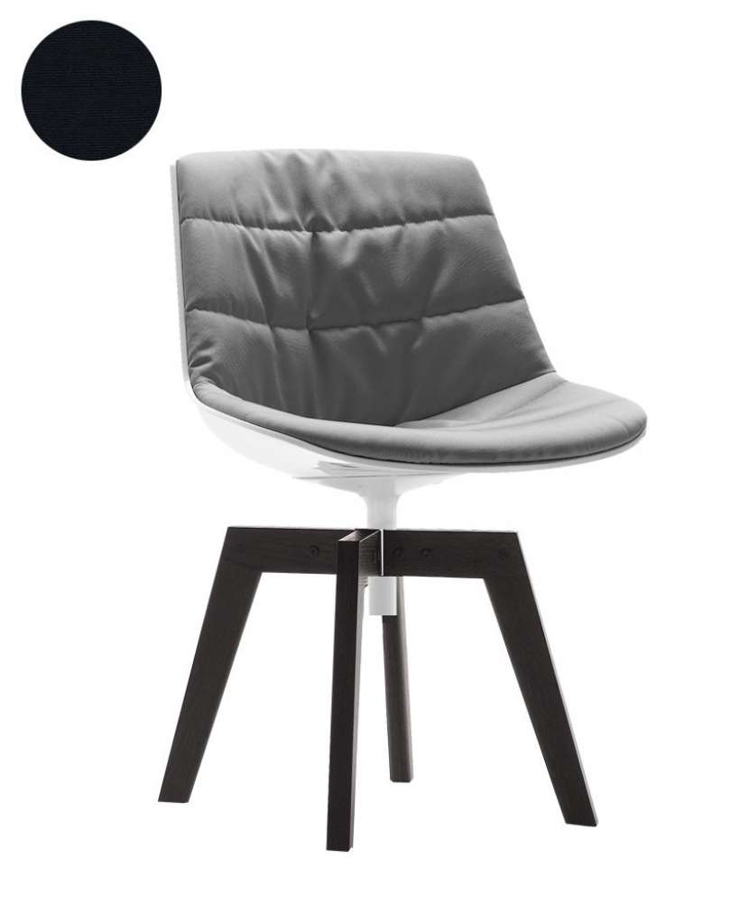 MDF Italia - Flow Drehstuhl gepolstert - Manila 193 schwarz - Schale weiß - Gestell Brauneiche - indoor