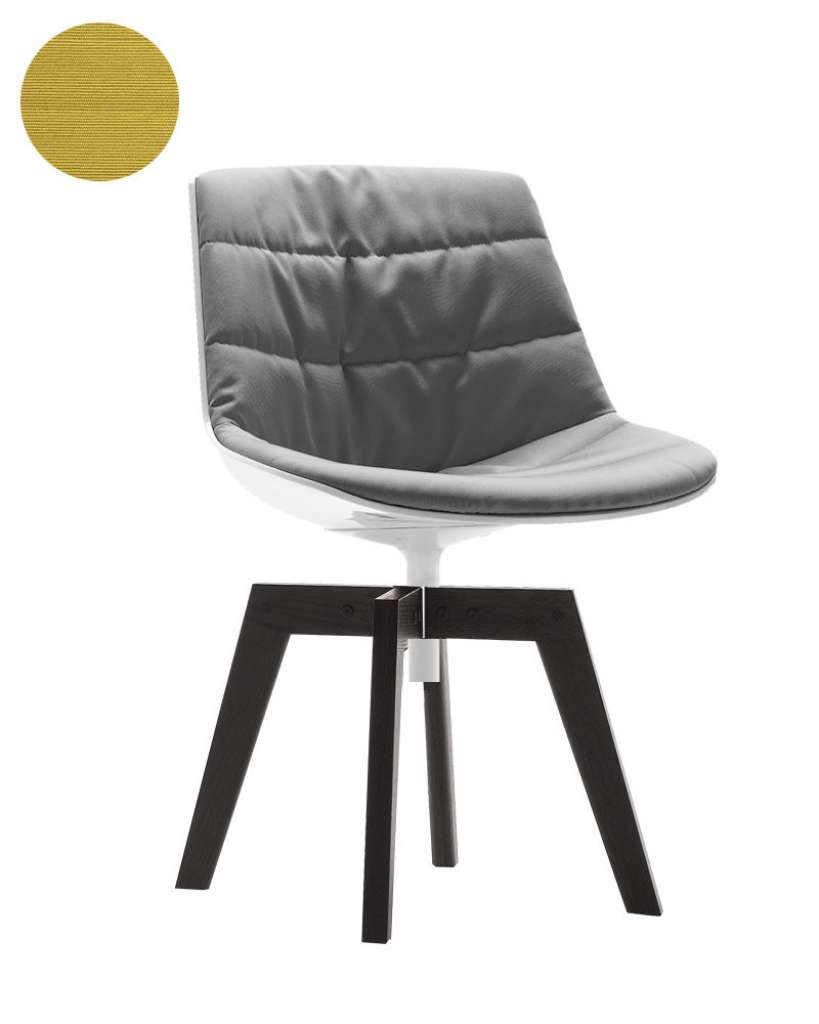 MDF Italia - Flow Drehstuhl gepolstert - Manila 421 senf - Schale weiß - Gestell Brauneiche - indoor