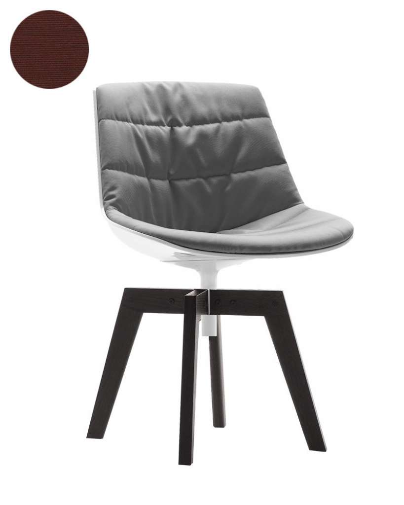 MDF Italia - Flow Drehstuhl gepolstert - Manila 654 bordeaux - Schale weiß - Gestell Brauneiche - indoor