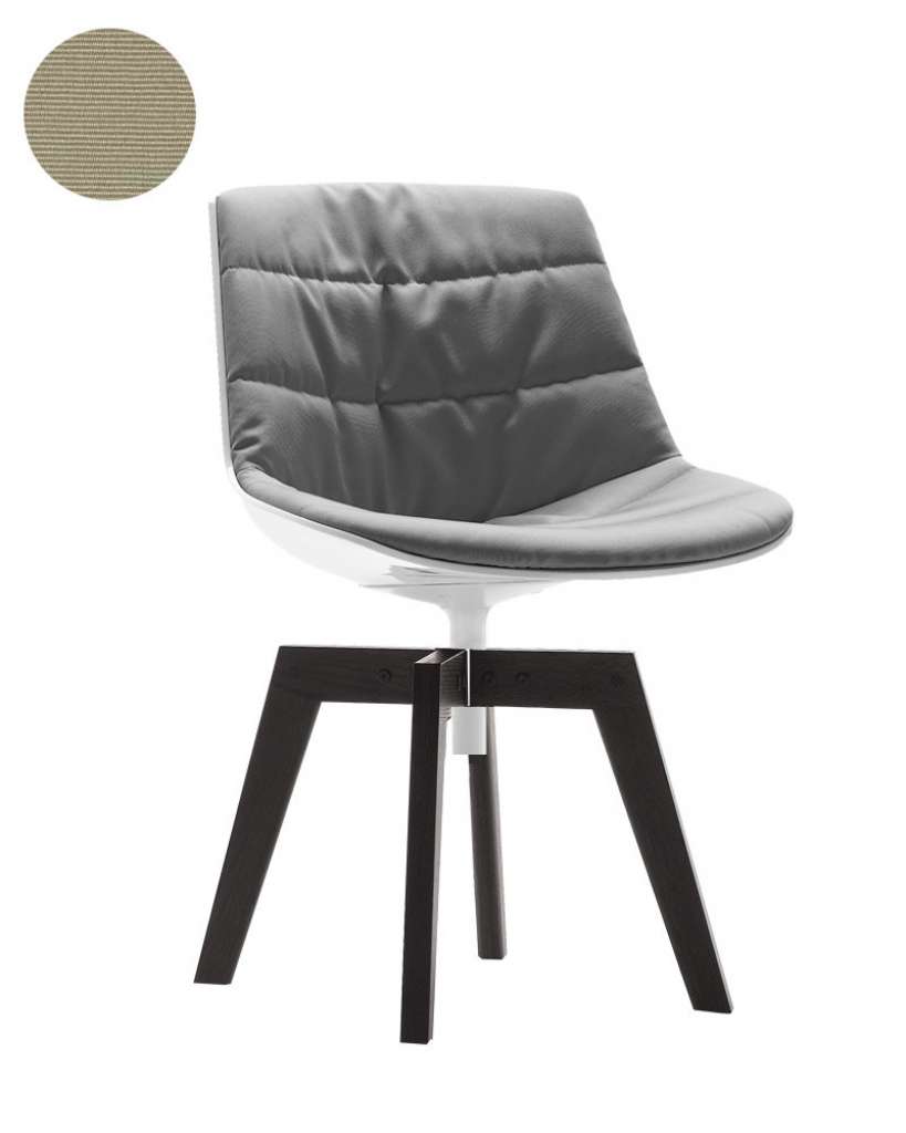 MDF Italia - Flow Drehstuhl gepolstert - Manila 223 beige - Schale weiß - Gestell Brauneiche - indoor