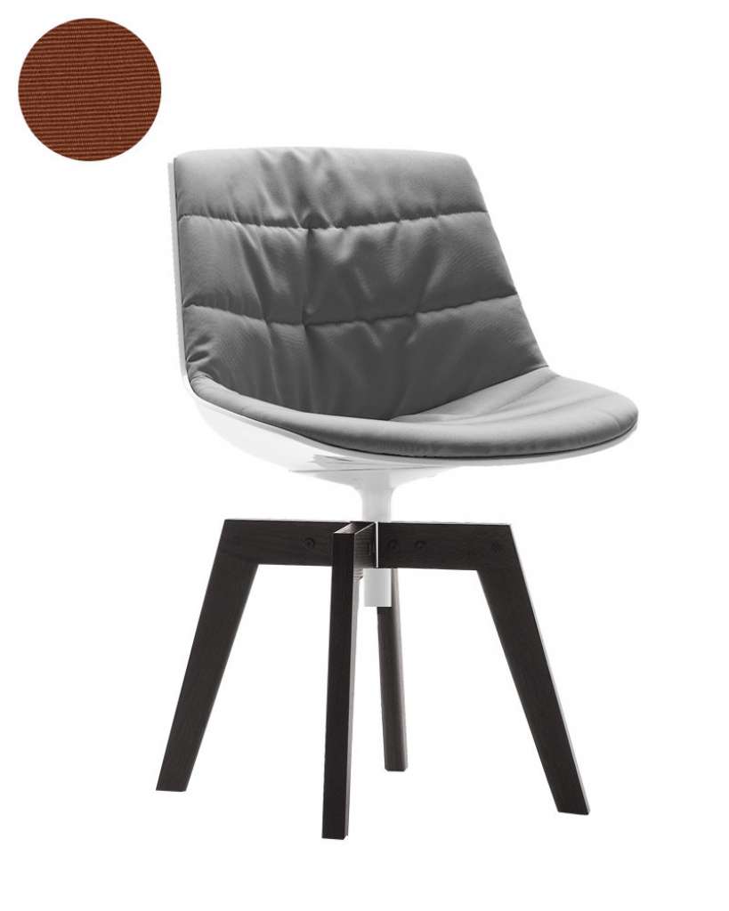 MDF Italia - Flow Drehstuhl gepolstert - Manila 464 cognac - Schale weiß - Gestell Brauneiche - indoor