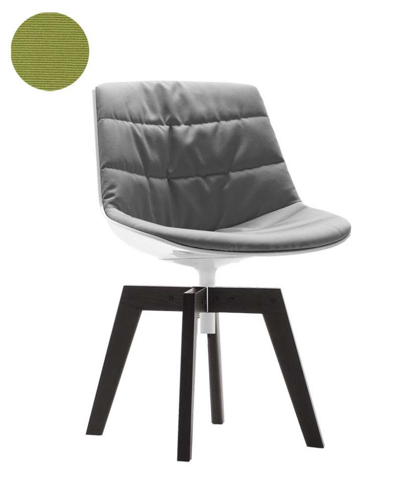 MDF Italia - Flow Drehstuhl gepolstert - Manila 932 grasgrün - Schale weiß - Gestell Brauneiche - indoor