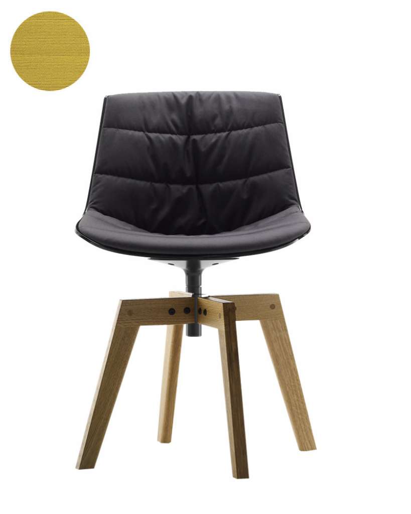 MDF Italia - Flow Drehstuhl gepolstert - Manila 421 senf - Schale schwarz - Gestell Eiche natur - indoor