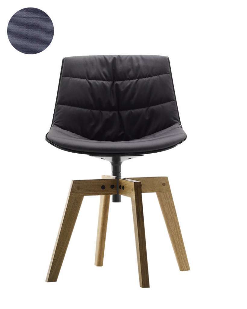 MDF Italia - Flow Drehstuhl gepolstert - Manila 770 taubengrau - Schale schwarz - Gestell Eiche natur - indoor