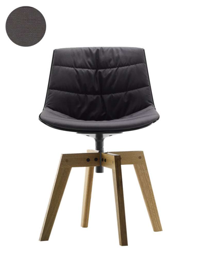 MDF Italia - Flow Drehstuhl gepolstert - Manila 153 dunkelgrau - Schale schwarz - Gestell Eiche natur - indoor