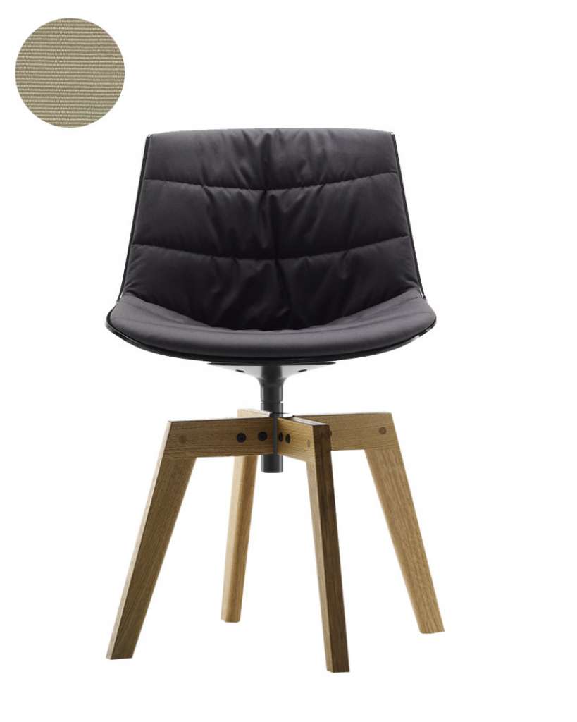 MDF Italia - Flow Drehstuhl gepolstert - Manila 223 beige - Schale schwarz - Gestell Eiche natur - indoor