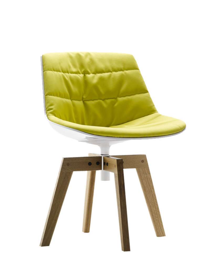 MDF Italia - Flow Drehstuhl gepolstert - Manila 432 limette - Schale schwarz - Gestell Eiche natur - indoor