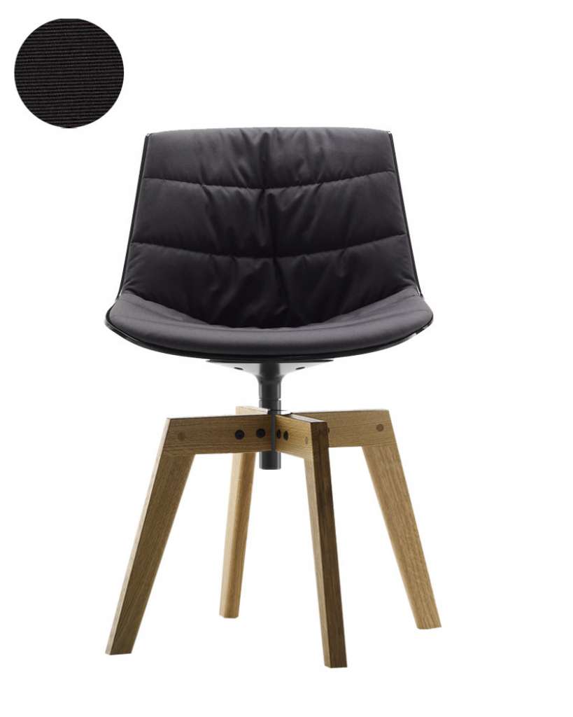 MDF Italia - Flow Drehstuhl gepolstert - Manila 662 anthrazit - Schale schwarz - Gestell Eiche natur - indoor