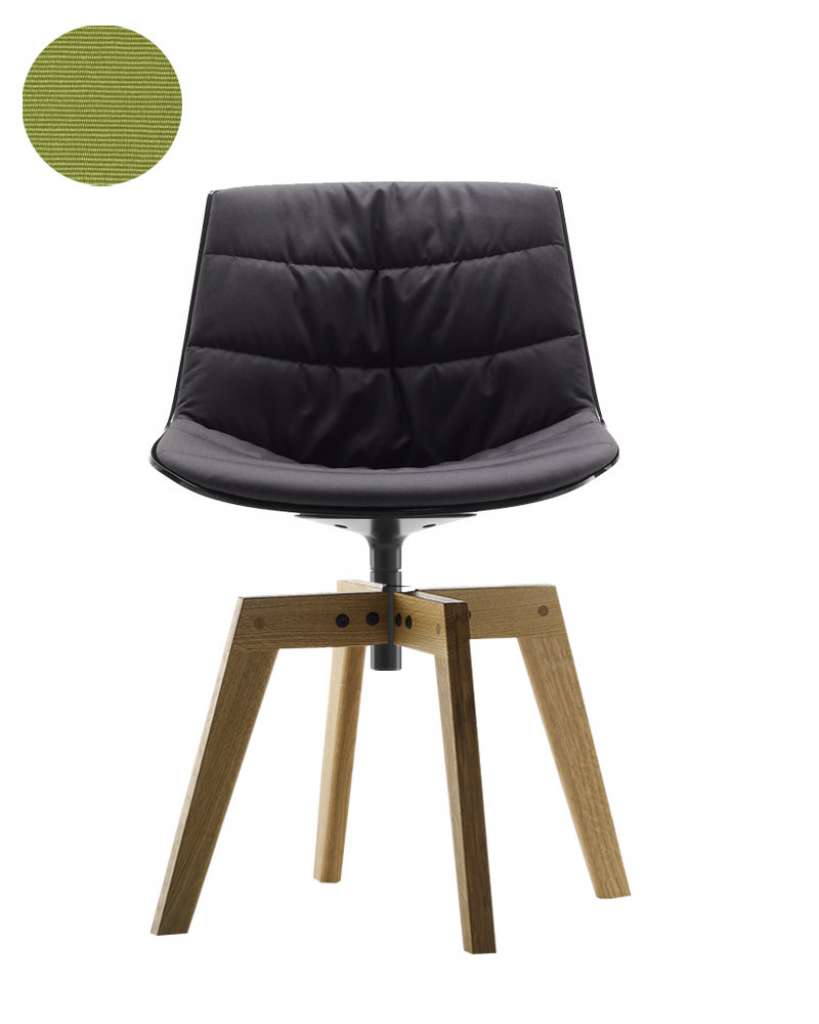 MDF Italia - Flow Drehstuhl gepolstert - Manila 932 grasgrün - Schale schwarz - Gestell Eiche natur - indoor