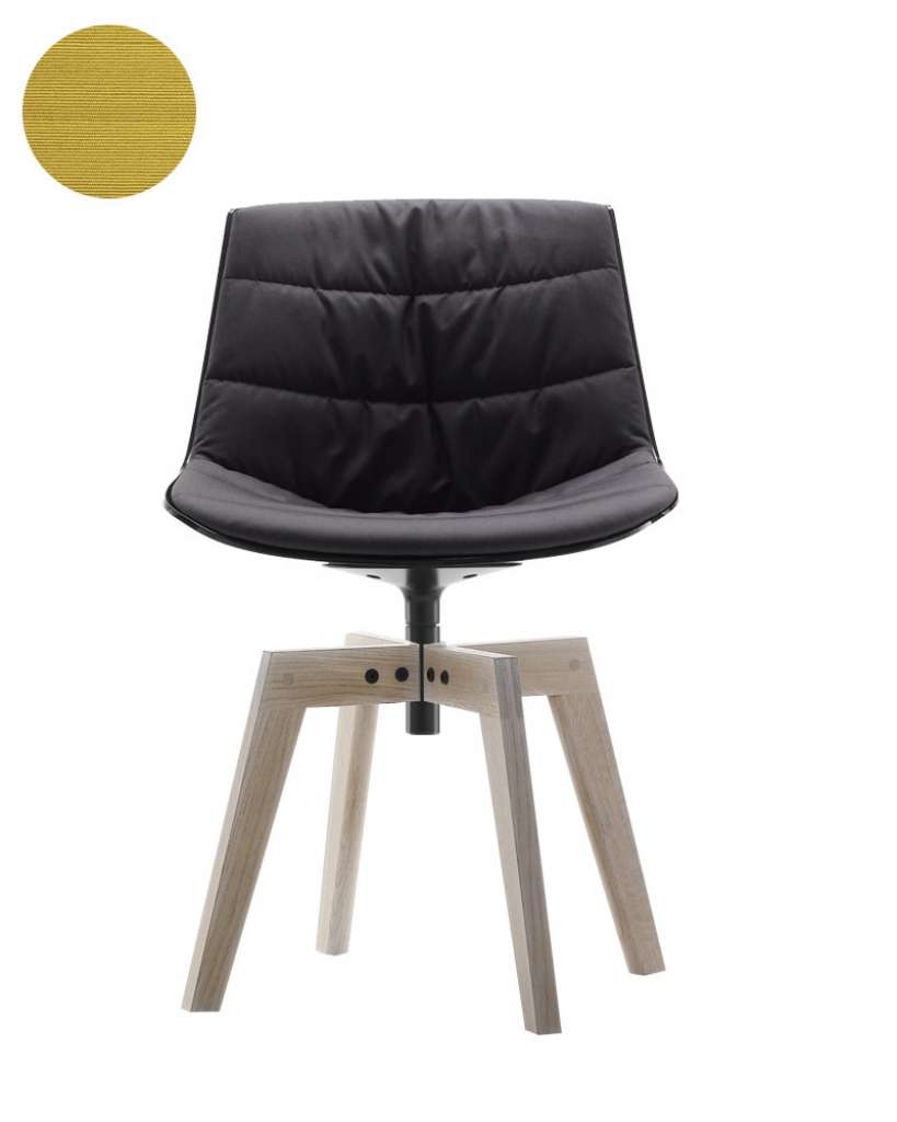 MDF Italia - Flow Drehstuhl gepolstert - Manila 421 senf - Schale schwarz - Gestell Bleicheiche - indoor