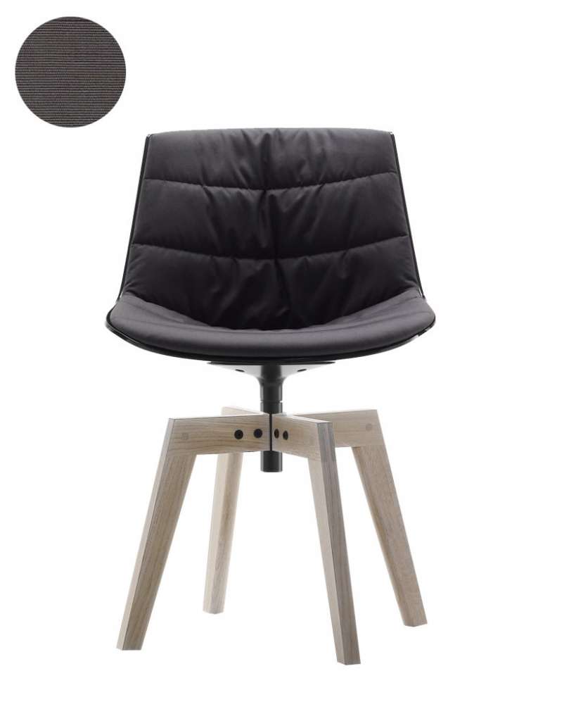 MDF Italia - Flow Drehstuhl gepolstert - Manila 153 dunkelgrau - Schale schwarz - Gestell Bleicheiche - indoor