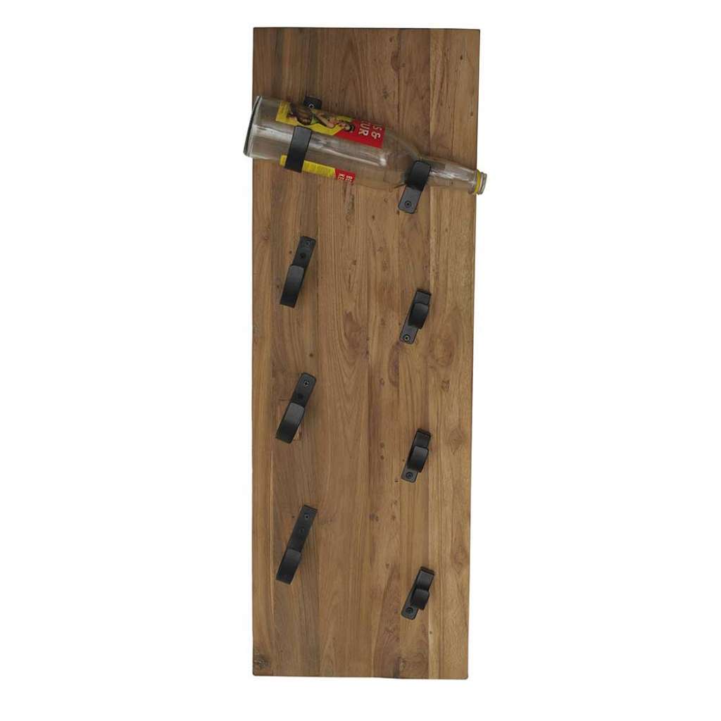 Weinflaschenhalter im rustikalen Landhausstil Teak Massivholz und Metall