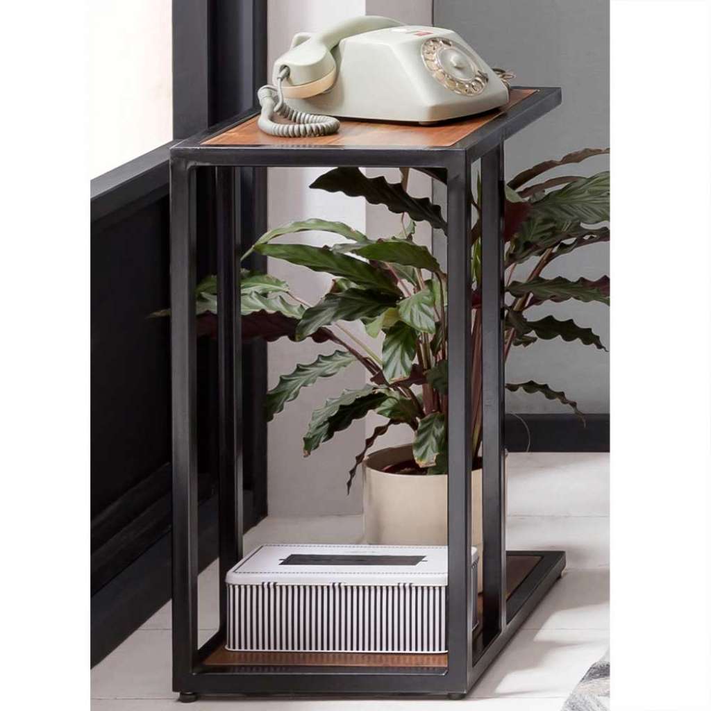 Telefontisch aus Akazie Massivholz und Metall 30 cm breit