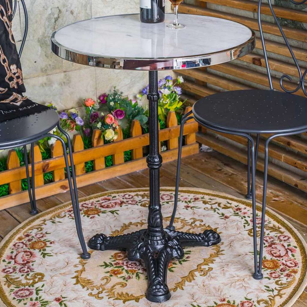 Vintage Beitisch in Weiß und Schwarz runder Marmorplatte