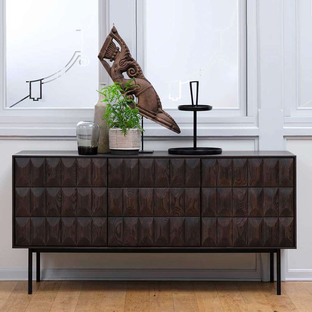 Große Kommode in Schwarz und Eiche dunkel furniert 160 cm breit