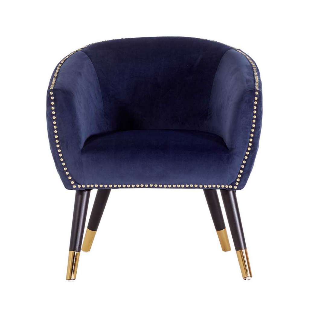 Retro Sessel in Blau Samt Armlehnen