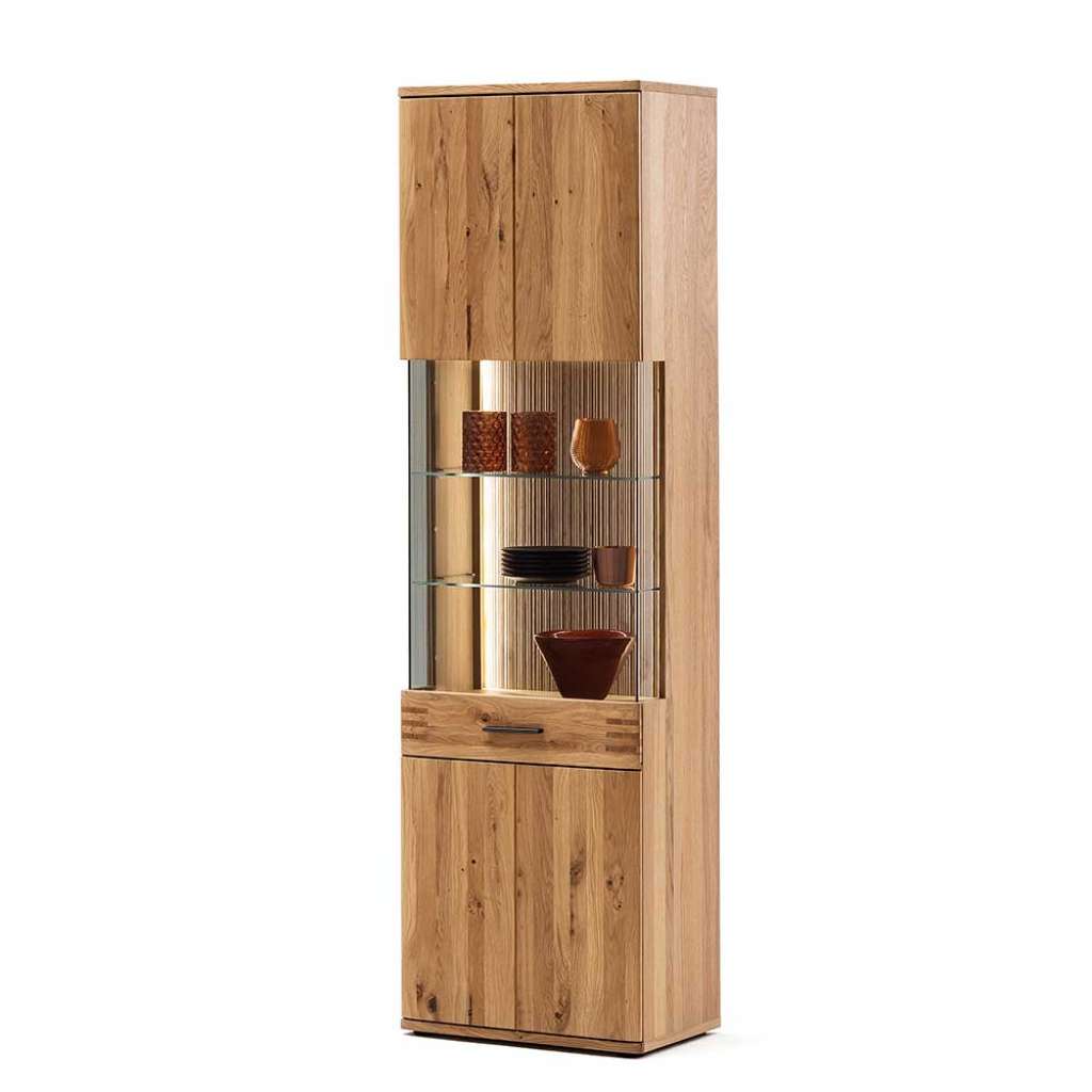 Vitrine in Balkeneiche Bianco furniert 60 cm breit