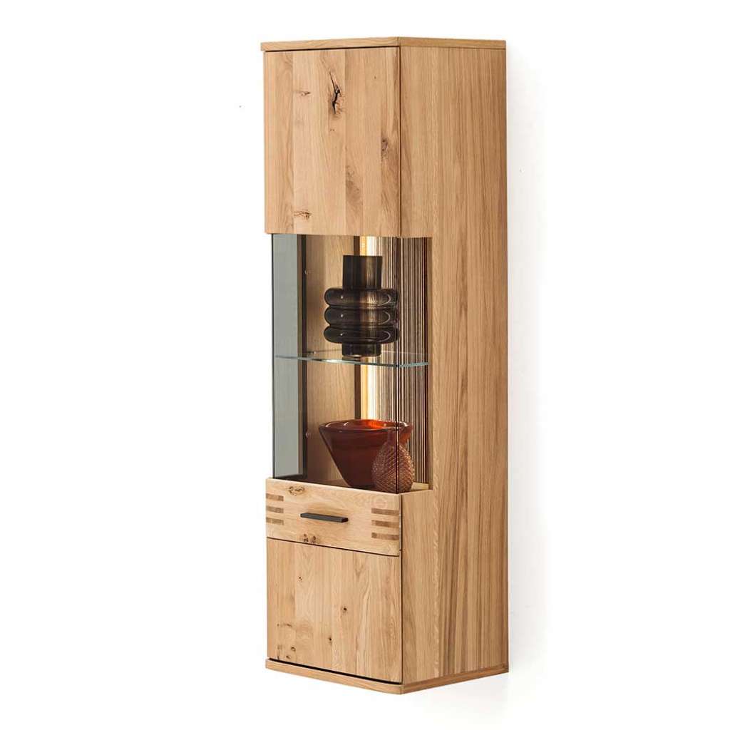 Wohnzimmervitrinenschrank in Balkeneiche Bianco furniert 45 cm breit
