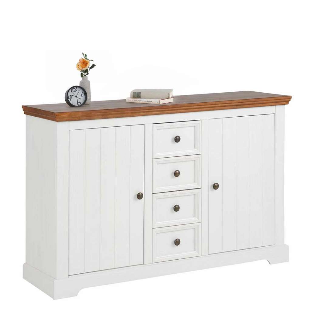 Esszimmersideboard in Weiß und Walnussfarben Kiefer Massivholz