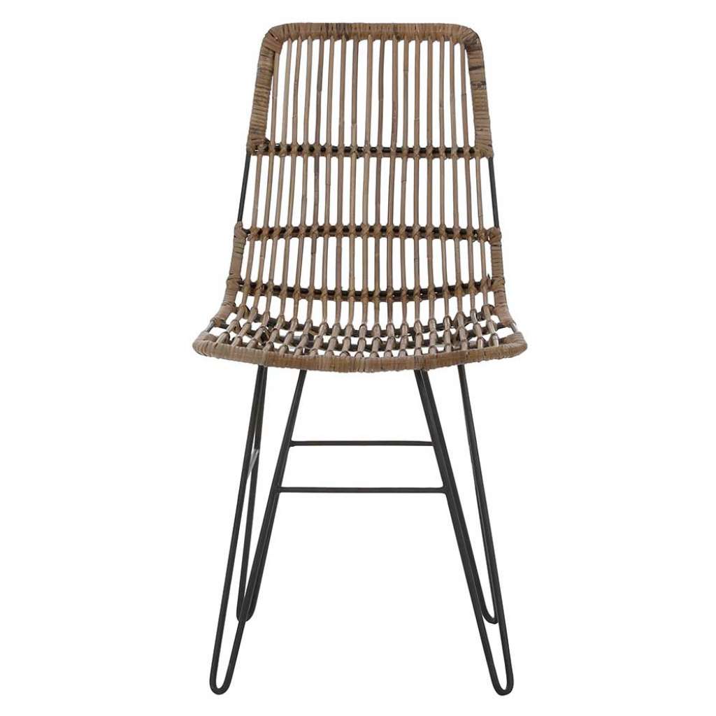 Esstisch Stühle aus Rattan und Metall Grau und Schwarz (2er Set)