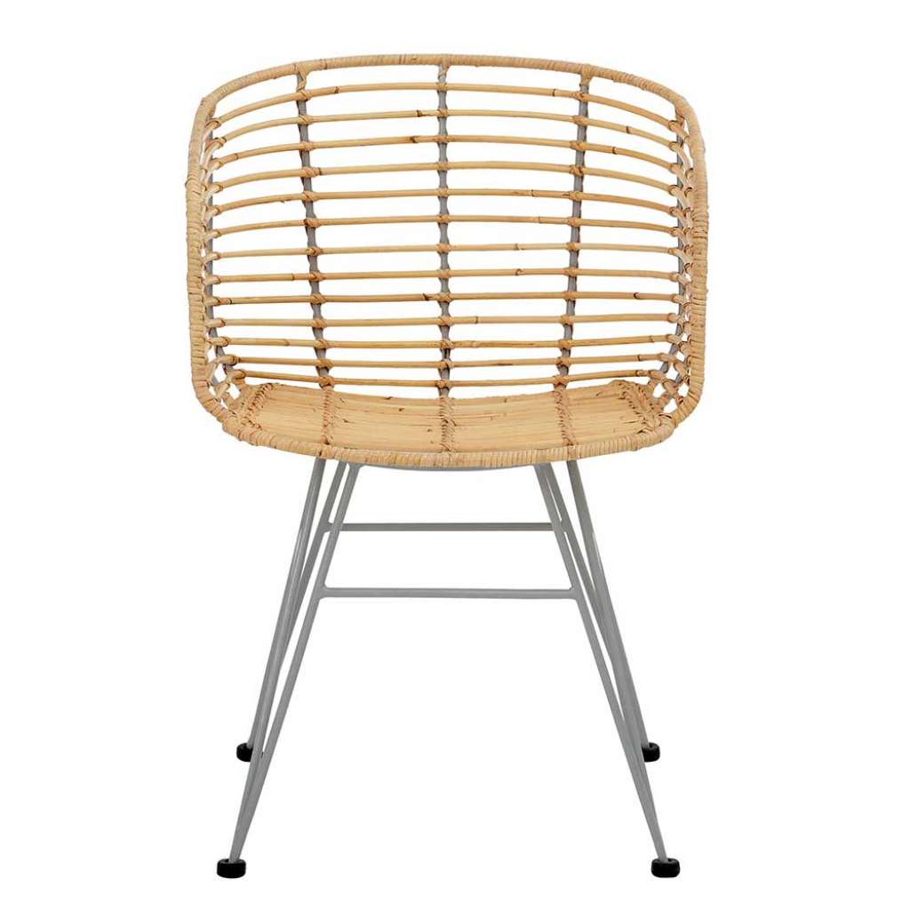 Rattan Esszimmerstühle in Beige und Silberfarben Armlehnen (2er Set)