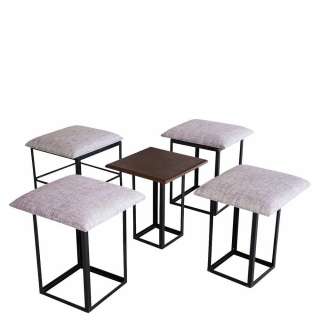 Sitzhocker Set und Beistelltisch in Graubraun und Schwarz modern (5-teilig)