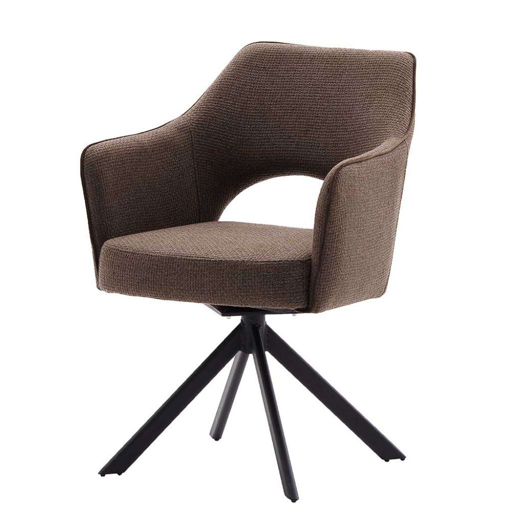 Drehbare Armlehnenstühle in Hellbraun Strukturstoff Metallgestell (2er Set)