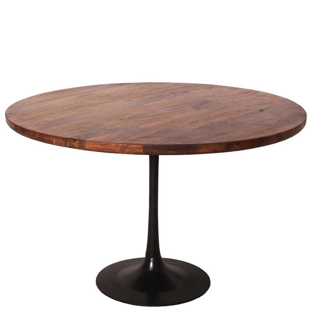 Esszimmertisch aus Mangobaum Massivholz und Stahl rund