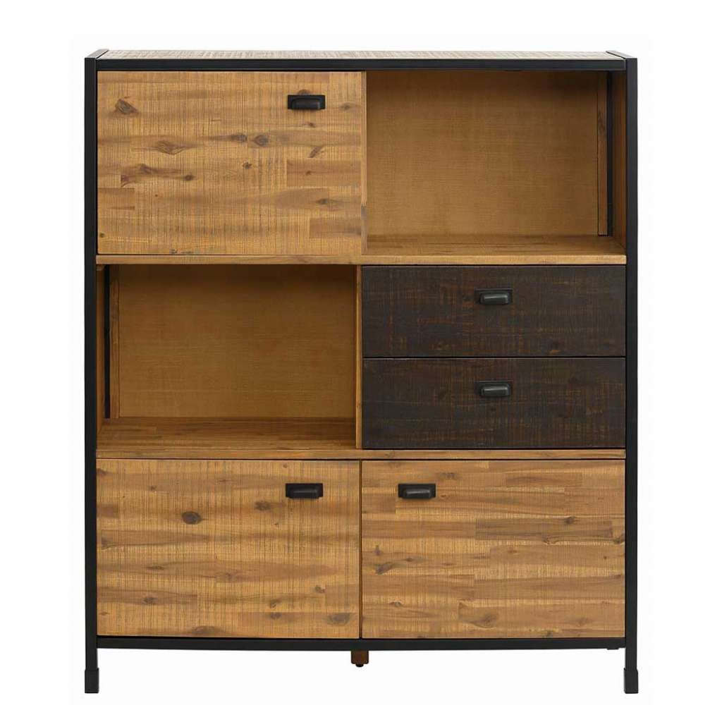 Esszimmer Highboard in Schwarz und Akazie 140 cm hoch