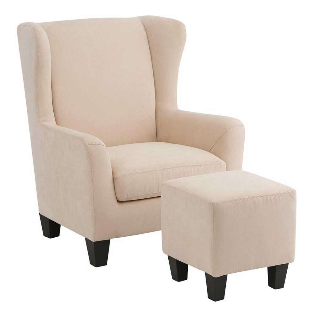 Kaminsessel in Creme Weiß Microfaser Fußhocker (2-teilig)