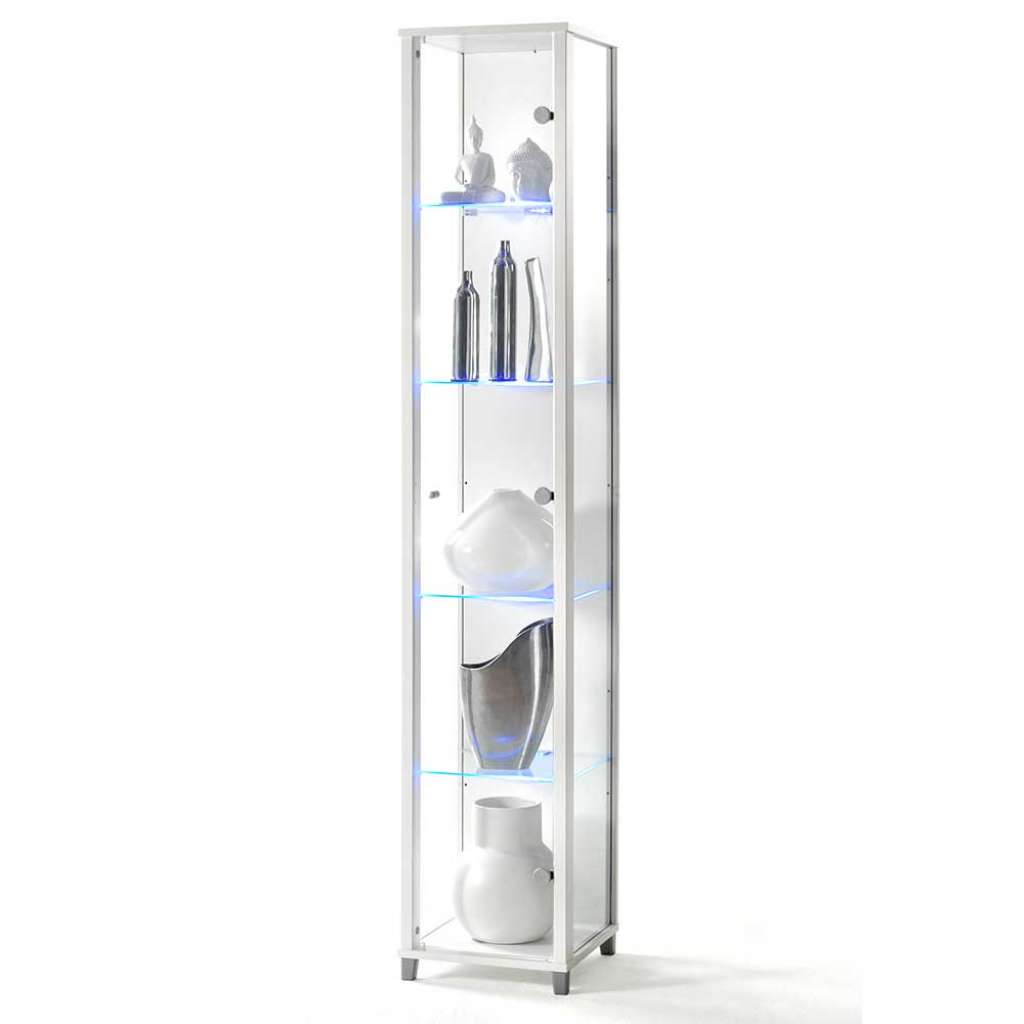 Weiße Vitrine mit LED Beleuchtung schmal