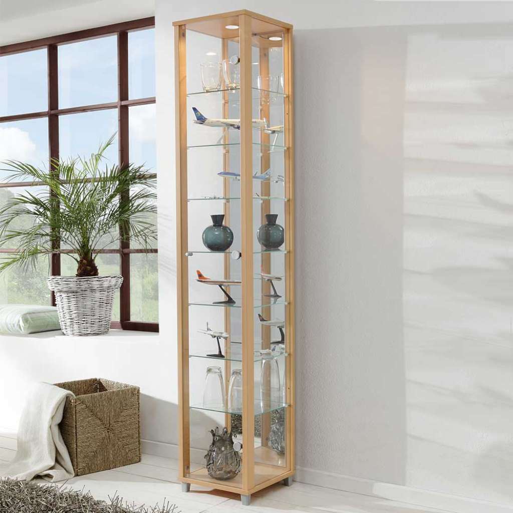Wohnzimmervitrine in Buchefarben LED Beleuchtung