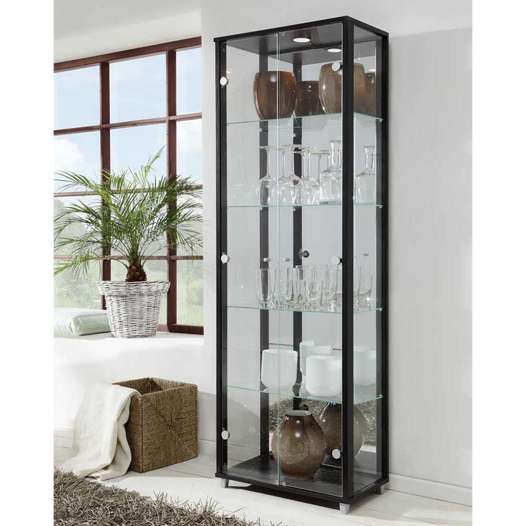 Schrank Vitrine in Schwarz LED Beleuchtung