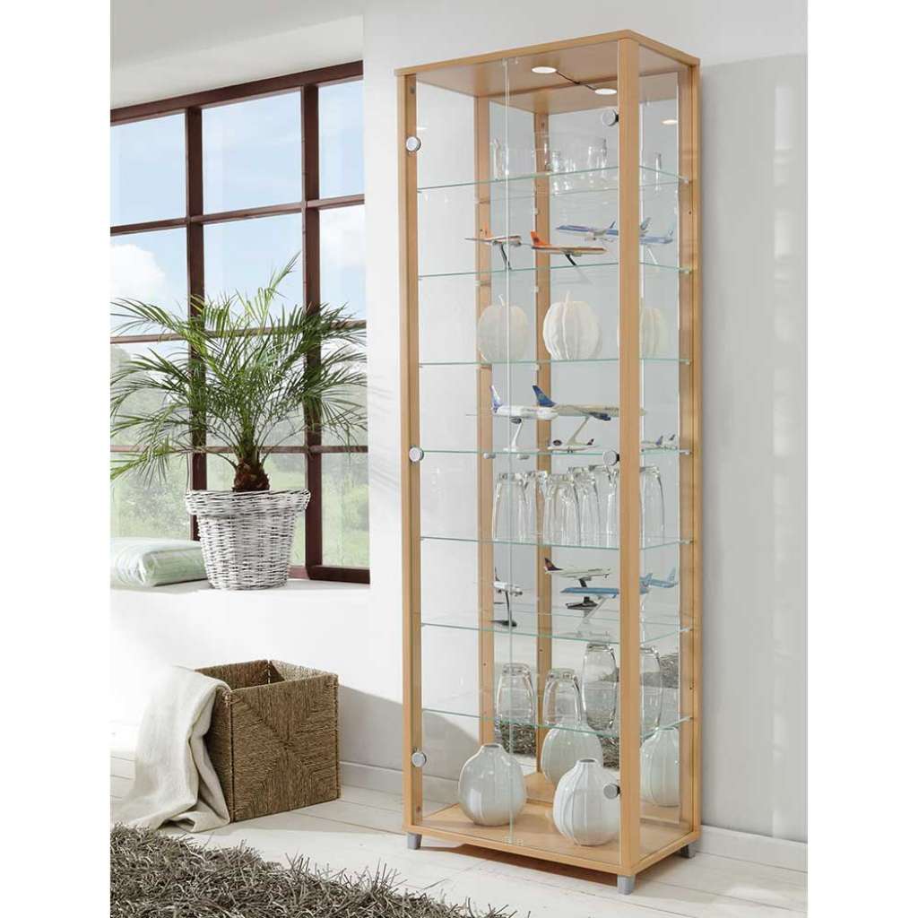 Esszimmervitrinenschrank in Buchefarben LED Beleuchtung