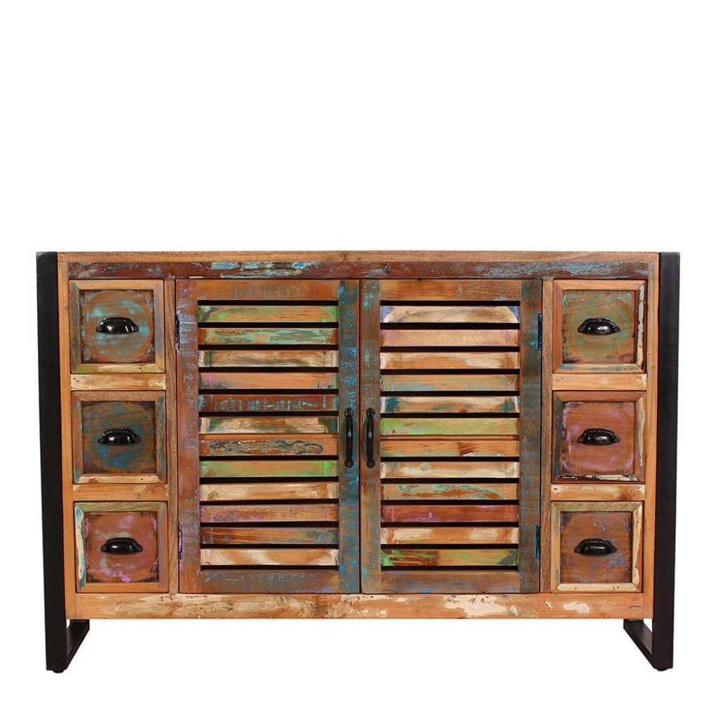 Shabby Chic Sideboard aus Recyclingholz und Metall 120 cm breit
