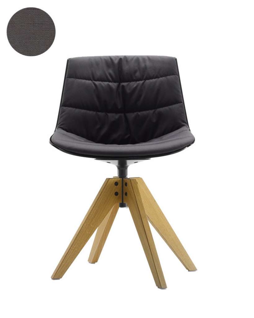 MDF Italia - Flow VN Drehstuhl gepolstert - Manila 153 dunkelgrau - Schale weiß - Gestell Eiche natur - indoor