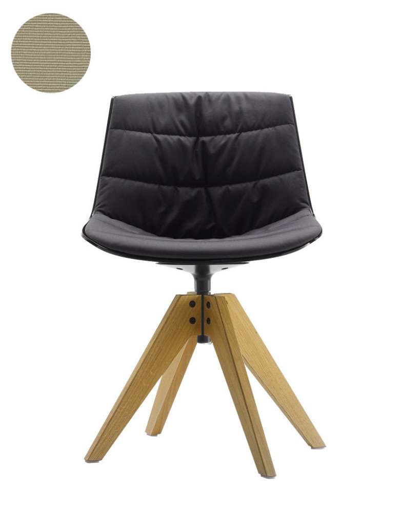 MDF Italia - Flow VN Drehstuhl gepolstert - Manila 223 beige - Schale weiß - Gestell Eiche natur - indoor