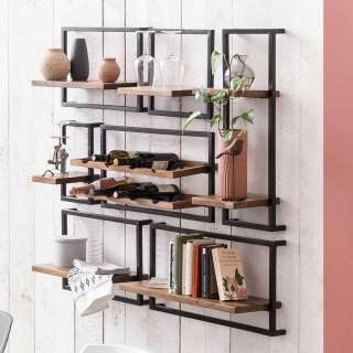 Wandregal Set aus Mangobaum Massivholz und Metall Loft Design (7-teilig)