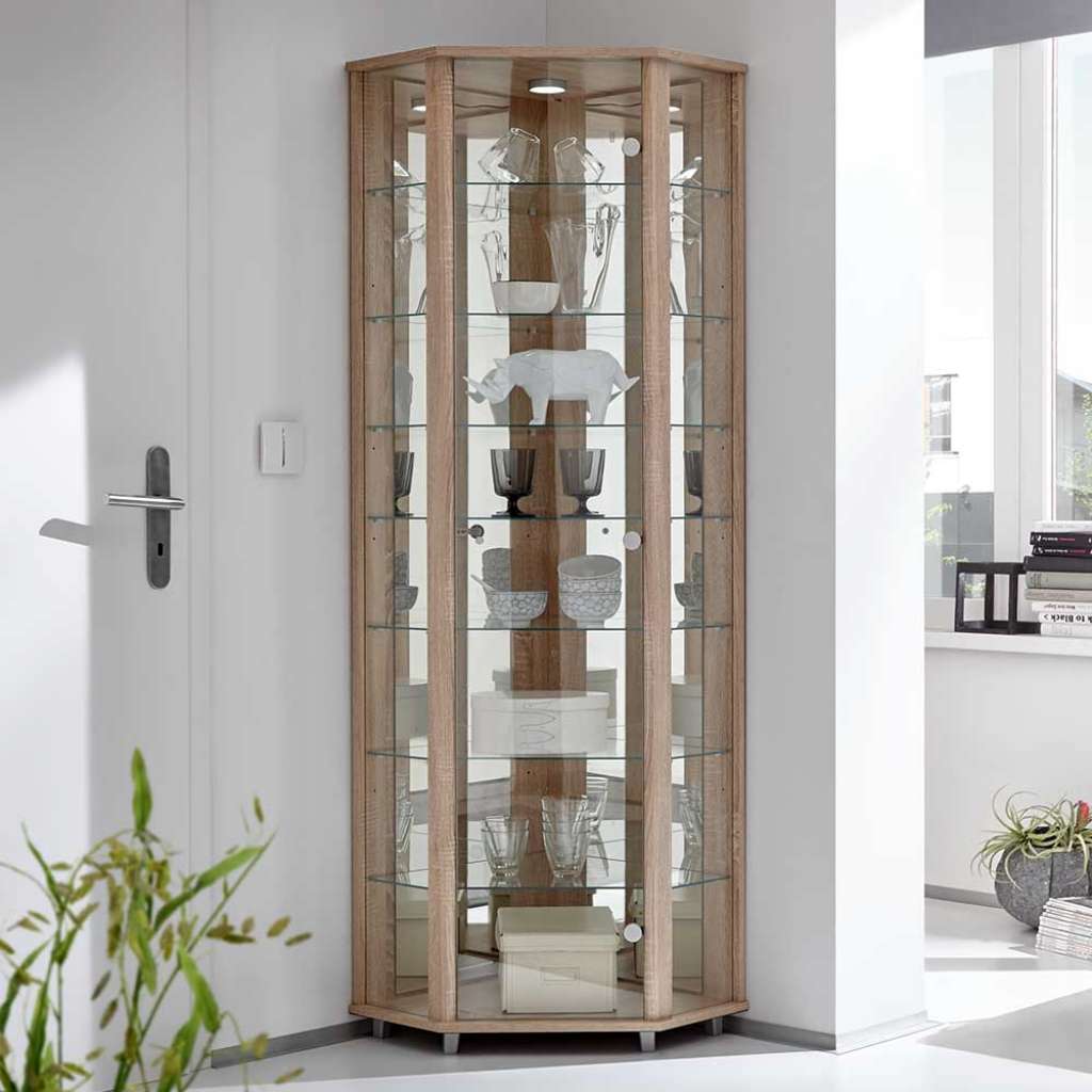 Eckvitrine in Sonoma Eiche LED Beleuchtung