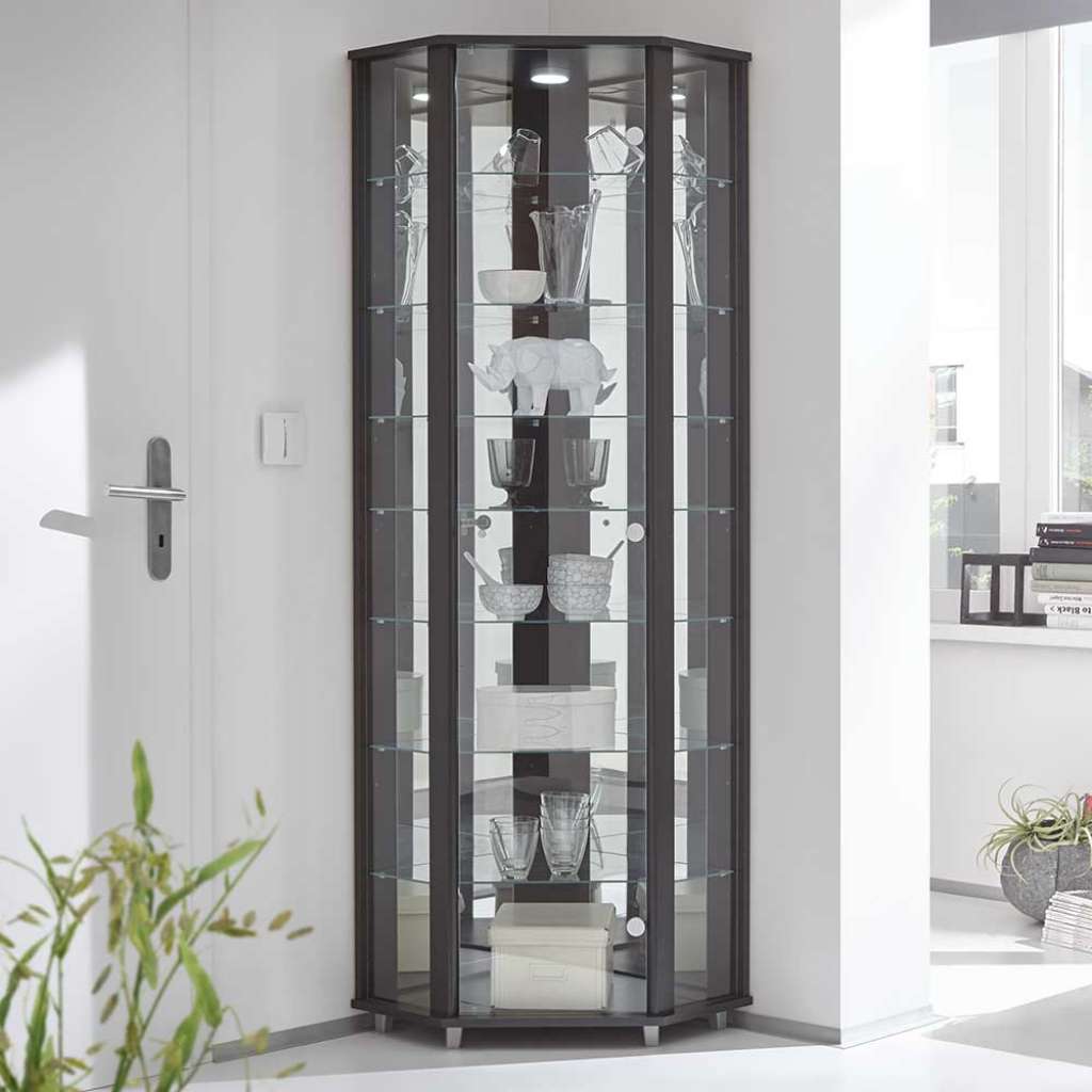 Eckvitrine in Schwarzgrau LED Beleuchtung
