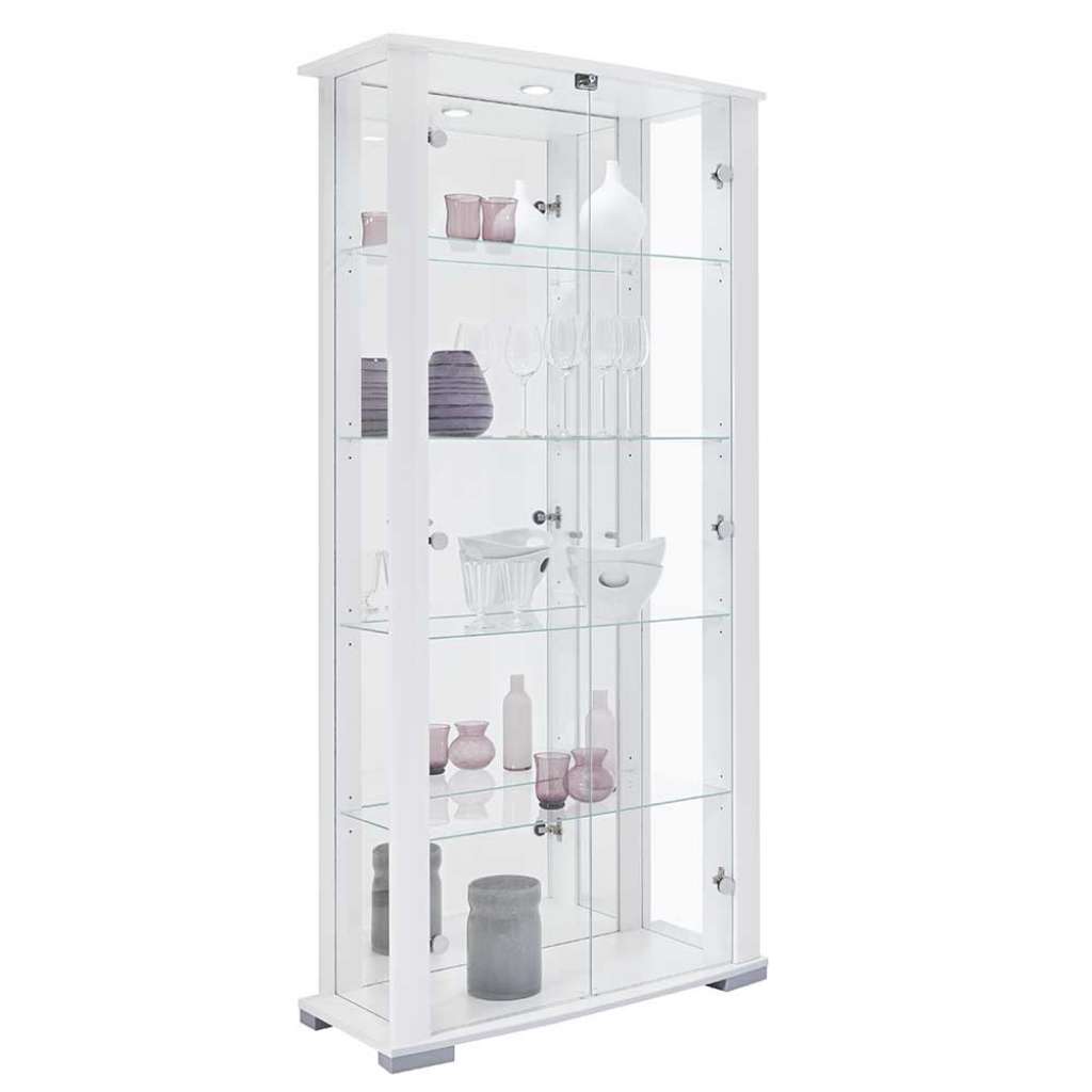 Schrank Vitrine in Hochglanz Weiß abschließbar